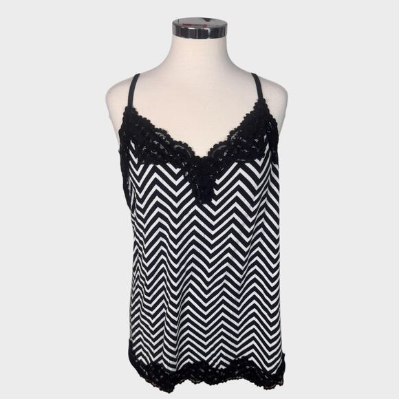 Lane Bryant 18/20 Cami Rayon Blend Black White Chevron with Lace - Picture 1 of 8